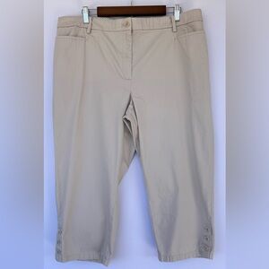 Talbots Women’s Perfect Skimmer Capri‎ Pants Flat Front Khaki/Sand Size 18